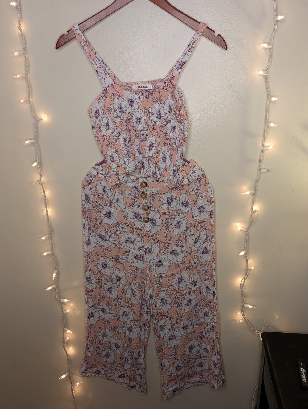 Floral Peach Cropped Tank and Gauchos Set - Size S